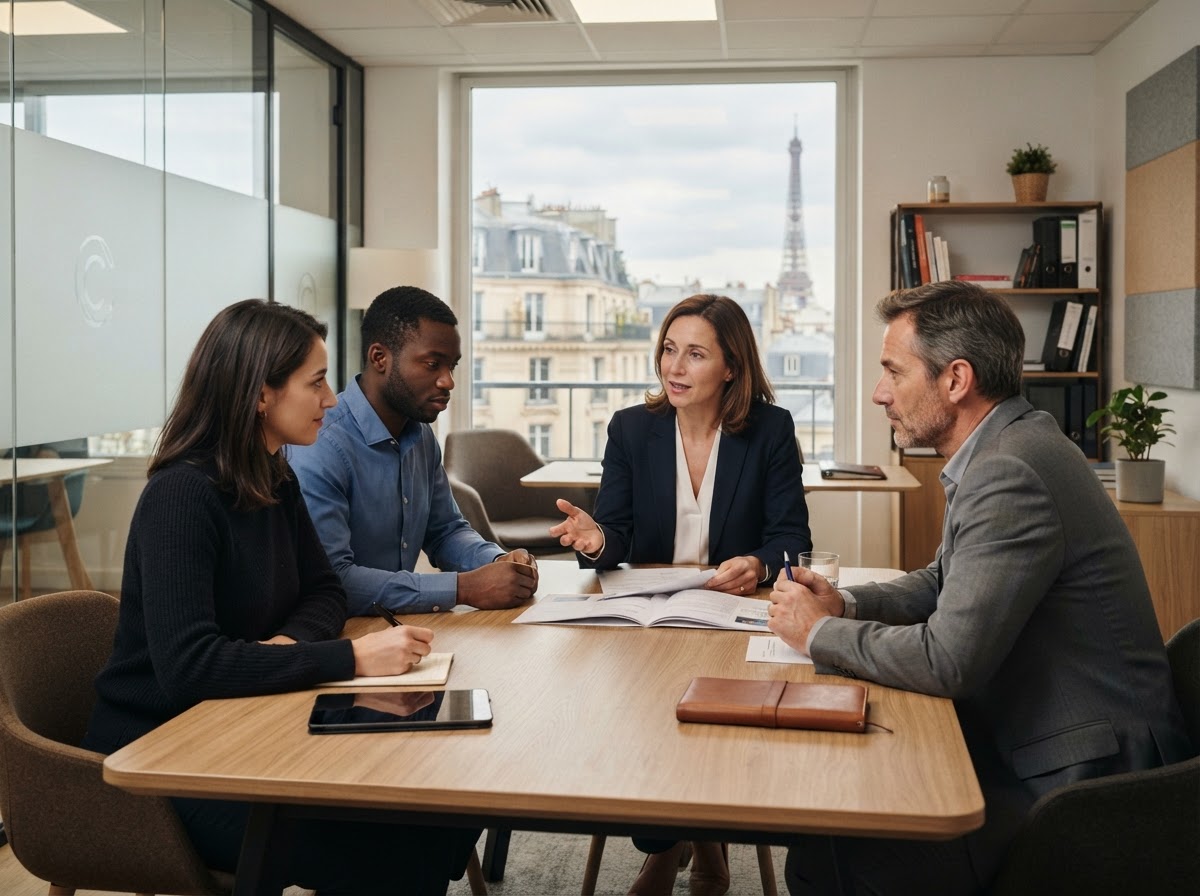 Corane Merace — équipe analysant des données financières dans un environnement professionnel